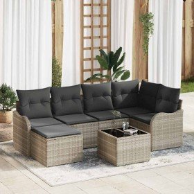 Conjunto de sofá de jardín con cojín 7 pcs Gris claro Poliratán en Sofás de exterior | Comprar online en Foru.es