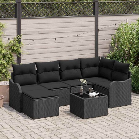Conjunto de sofá de jardín con cojín 7 pcs Negro Poliratán en Sofás de exterior | Comprar online en Foru.es
