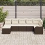 Conjunto de sofá de jardín 7 pcs Marrón y blanco Poliratán en Sofás de exterior | Comprar online en Foru.es