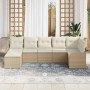 Conjunto de sofá de jardín 7 pcs Beige y blanco Poliratán en Sofás de exterior | Comprar online en Foru.es
