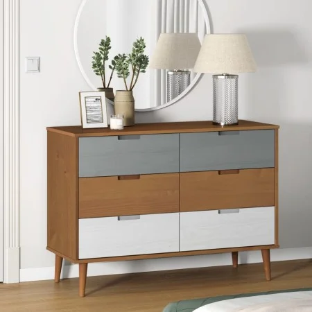 MOLDE bedside table solid brown pine wood 113x40x80 cm by vidaXL, Drawers - Ref: Foro24-350507, Price: 200,19 €, Discount: %