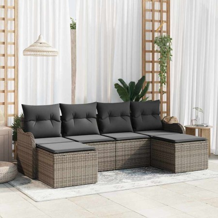 Conjunto de sofá de jardín 6 pcs Gris ratán sintético en Sofás de exterior | Comprar online en Foru.es