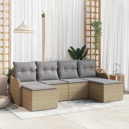 Conjunto de sofá de jardín 6 pcs beige y gris claro Poliratán en Sofás de exterior | Comprar online en Foru.es