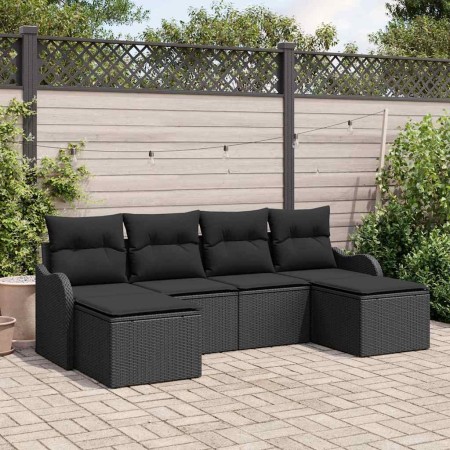 Conjunto de sofá de jardín con cojín 6 pcs Negro Poliratán en Sofás de exterior | Comprar online en Foru.es