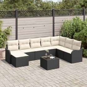 Conjunto de sofá de jardín 9 pcs Negro y blanco Poliratán en Sofás de exterior | Comprar online en Foru.es