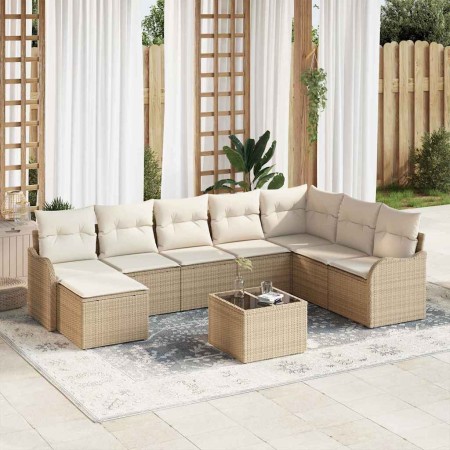 Conjunto de sofá de jardín 9 pcs Beige y blanco Poliratán en Sofás de exterior | Comprar online en Foru.es