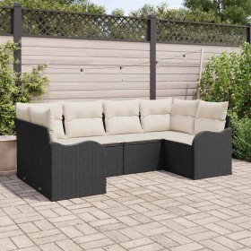 Conjunto de sofá de jardín 6 pcs Negro y blanco Poliratán en Sofás de exterior | Comprar online en Foru.es