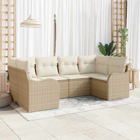 Conjunto de sofá de jardín 6 pcs Beige y blanco Poliratán en Sofás de exterior | Comprar online en Foru.es