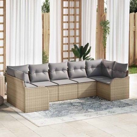 Conjunto de sofá de jardín 7 pcs beige y gris claro Poliratán en Sofás de exterior | Comprar online en Foru.es