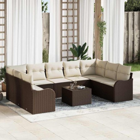 Conjunto de sofá de jardín 10 pcs Marrón y blanco Poliratán en Sofás de exterior | Comprar online en Foru.es