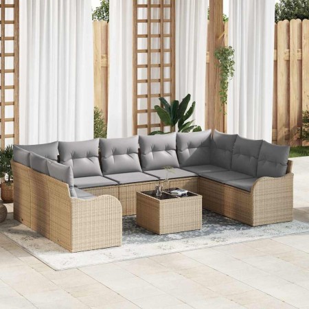 Conjunto de sofá de jardín 10 pcs beige y gris claro Poliratán en Sofás de exterior | Comprar online en Foru.es