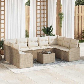 Conjunto de sofá de jardín 10 pcs Beige y blanco Poliratán en Sofás de exterior | Comprar online en Foru.es