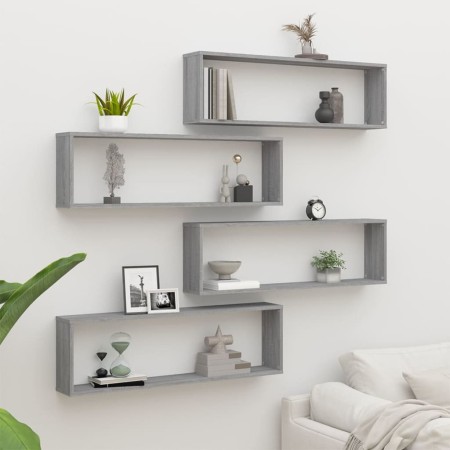 Estante cubo pared 4 uds contrachapada gris Sonoma 100x15x30 cm de vidaXL, Estantes y estanterías - Ref: Foro24-815910, Preci...