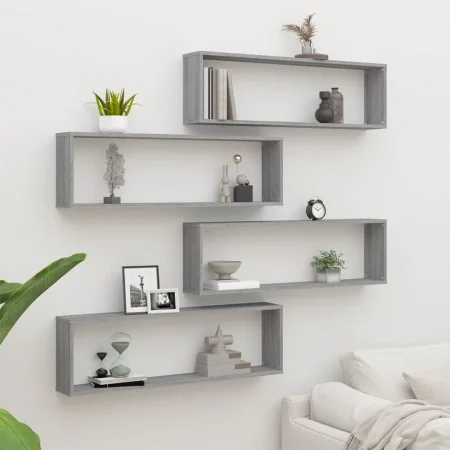 Estante cubo pared 4 uds contrachapada gris Sonoma 100x15x30 cm de vidaXL, Estantes y estanterías - Ref: Foro24-815910, Preci...