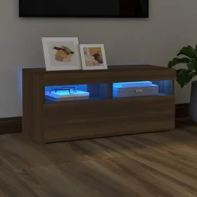 Mueble de TV con luces LED roble marrón 90x35x40 cm de vidaXL, Muebles TV - Ref: Foro24-815677, Precio: 56,88 €, Descuento: %