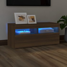 Mueble de TV con luces LED roble marrón 90x35x40 cm de vidaXL, Muebles TV - Ref: Foro24-815677, Precio: 57,70 €, Descuento: %