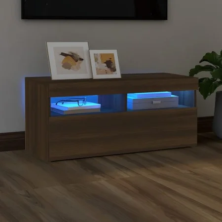 Mueble de TV con luces LED roble marrón 90x35x40 cm de vidaXL, Muebles TV - Ref: Foro24-815677, Precio: 56,88 €, Descuento: %