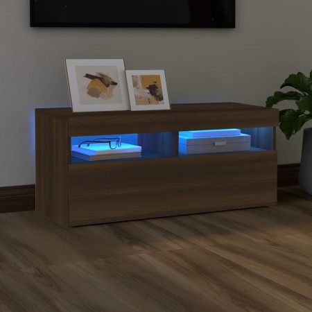 Mueble de TV con luces LED roble marrón 90x35x40 cm de vidaXL, Muebles TV - Ref: Foro24-815677, Precio: 57,70 €, Descuento: %