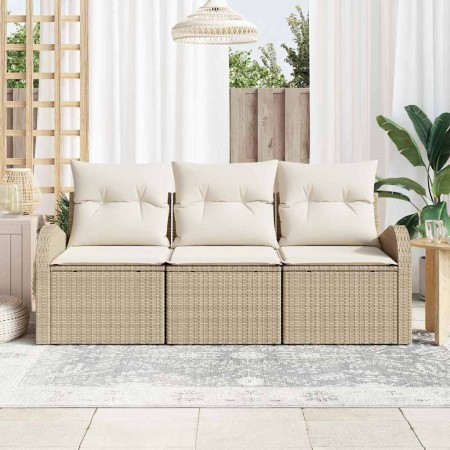Conjunto de sofá de jardín 3 pcs Beige y blanco Poliratán en Sofás de exterior | Comprar online en Foru.es