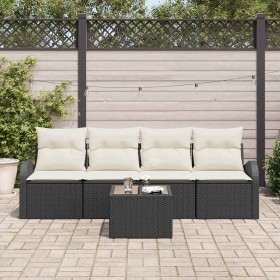 Conjunto de sofá de jardín con cojín Manual 5 pcs Negro y crema en Sofás de exterior | Comprar online en Foru.es