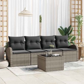 Conjunto de sofá de jardín 5 pcs Gris Poliratán, Acero y Vidrio en Sofás de exterior | Comprar online en Foru.es
