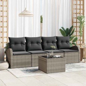 Conjunto de sofá de jardín 5 pcs Gris Poliratán, Acero y Vidrio en Sofás de exterior | Comprar online en Foru.es