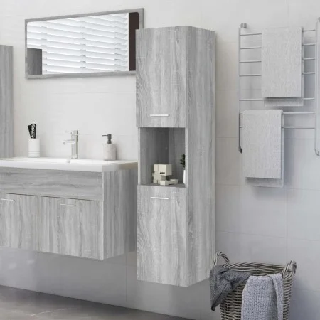 Badezimmerschrank aus grauem Sonoma-Sperrholz, 30 x 30 x 130 cm von vidaXL, Badezimmermöbel - Ref: Foro24-815640, Preis: 64,4...