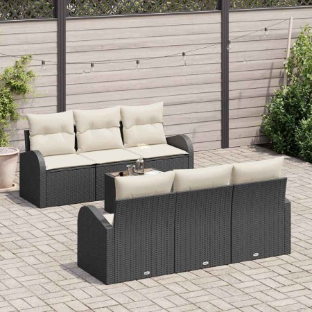 Conjunto de sofá de jardín 7 pcs Negro y crema ratán sintético en Sofás de exterior | Comprar online en Foru.es