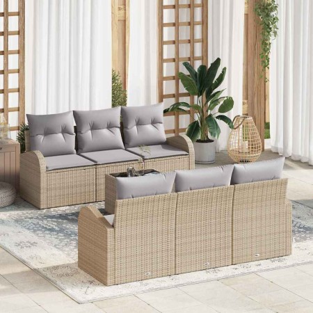 Conjunto de sofá de jardín 7 pcs Beige y gris ratán sintético en Sofás de exterior | Comprar online en Foru.es