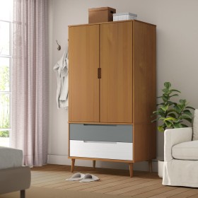 Armario MOLDE madera maciza de pino marrón 90x55x175 cm de vidaXL, Armarios roperos - Ref: Foro24-350522, Precio: 319,28 €, D...