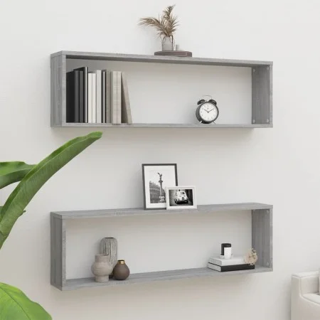 Estante cubo pared 2 uds contrachapada gris Sonoma 100x15x30 cm de vidaXL, Estantes y estanterías - Ref: Foro24-815909, Preci...