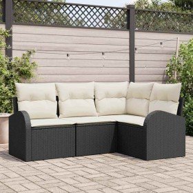 Conjunto de sofás de jardín 4 pcs Negro y ratán sintético en Sofás de exterior | Comprar online en Foru.es