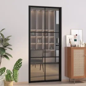 Puerta interior vidrio EGS y aluminio negro 93x201,5 cm de vidaXL, Puertas para el hogar - Ref: Foro24-350566, Precio: 257,86...