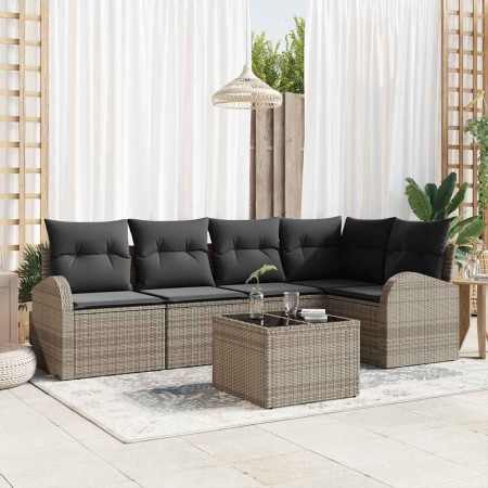 Conjunto de sofá de jardín con cojín 6 pcs Gris Poliratán en Sofás de exterior | Comprar online en Foru.es