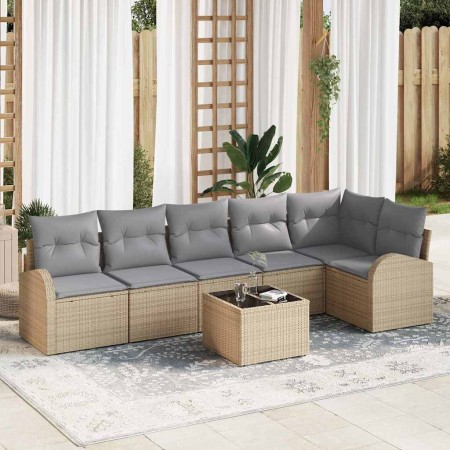 Conjunto de sofá de jardín 7 pcs beige y gris claro Poliratán en Sofás de exterior | Comprar online en Foru.es