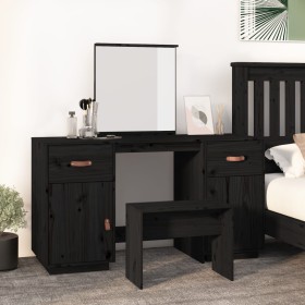 Tocador con espejo madera maciza de pino negro de vidaXL, Tocadores para dormitorios - Ref: Foro24-3107838, Precio: 257,19 €,...