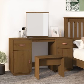 Tocador con espejo madera maciza de pino marrón miel de vidaXL, Tocadores para dormitorios - Ref: Foro24-3107837, Precio: 243...