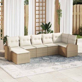 Conjunto de sofá de jardín 7 pcs Beige Poliratán en Sofás de exterior | Comprar online en Foru.es
