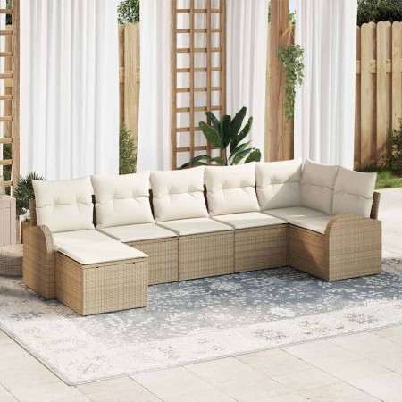 Conjunto de sofá de jardín 7 pcs Beige Poliratán en Sofás de exterior | Comprar online en Foru.es