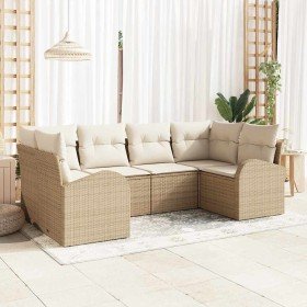 Conjunto de sofá de jardín con cojín 6 pcs Beige Poliratán en Sofás de exterior | Comprar online en Foru.es