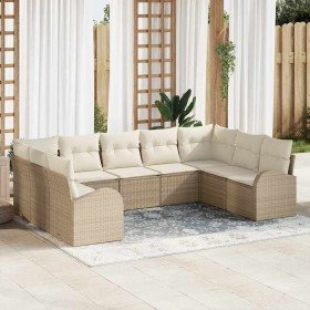 Conjunto de sofá de jardín 9 pcs Beige y blanco Poliratán en Sofás de exterior | Comprar online en Foru.es
