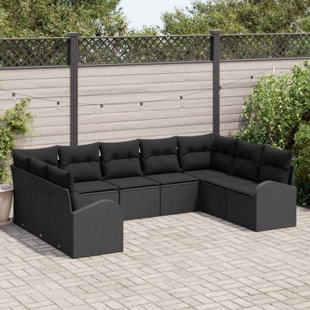 Conjunto de sofá de jardín con cojín 9 pcs Negro Poliratán en Sofás de exterior | Comprar online en Foru.es