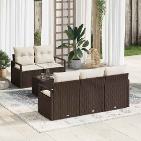 Conjunto de sofá de jardín 6 pcs Marrón y crema ratán sintético en Sofás de exterior | Comprar online en Foru.es