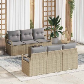 Conjunto de sofá de jardín 7 pcs Beige y gris ratán sintético en Sofás de exterior | Comprar online en Foru.es