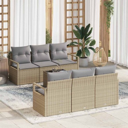 Conjunto de sofá de jardín 7 pcs Beige y gris ratán sintético en Sofás de exterior | Comprar online en Foru.es