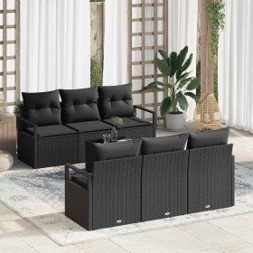 Conjunto de sofá de jardín 7 pcs Negro ratán sintético en Sofás de exterior | Comprar online en Foru.es