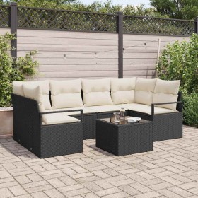 Conjunto de sofá de jardín con cojín Manual 7 pcs Negro y crema en Sofás de exterior | Comprar online en Foru.es