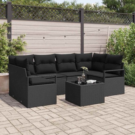 Conjunto de sofá de jardín con cojín Manual 7 pcs Negro en Sofás de exterior | Comprar online en Foru.es