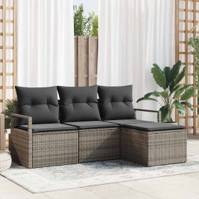 Conjunto de sofá de jardín con cojín 4 pcs Gris en Sofás de exterior | Comprar online en Foru.es