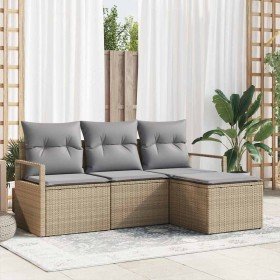 Conjunto de sofá de jardín con cojín 4 pcs Beige y Gris Claro en Sofás de exterior | Comprar online en Foru.es